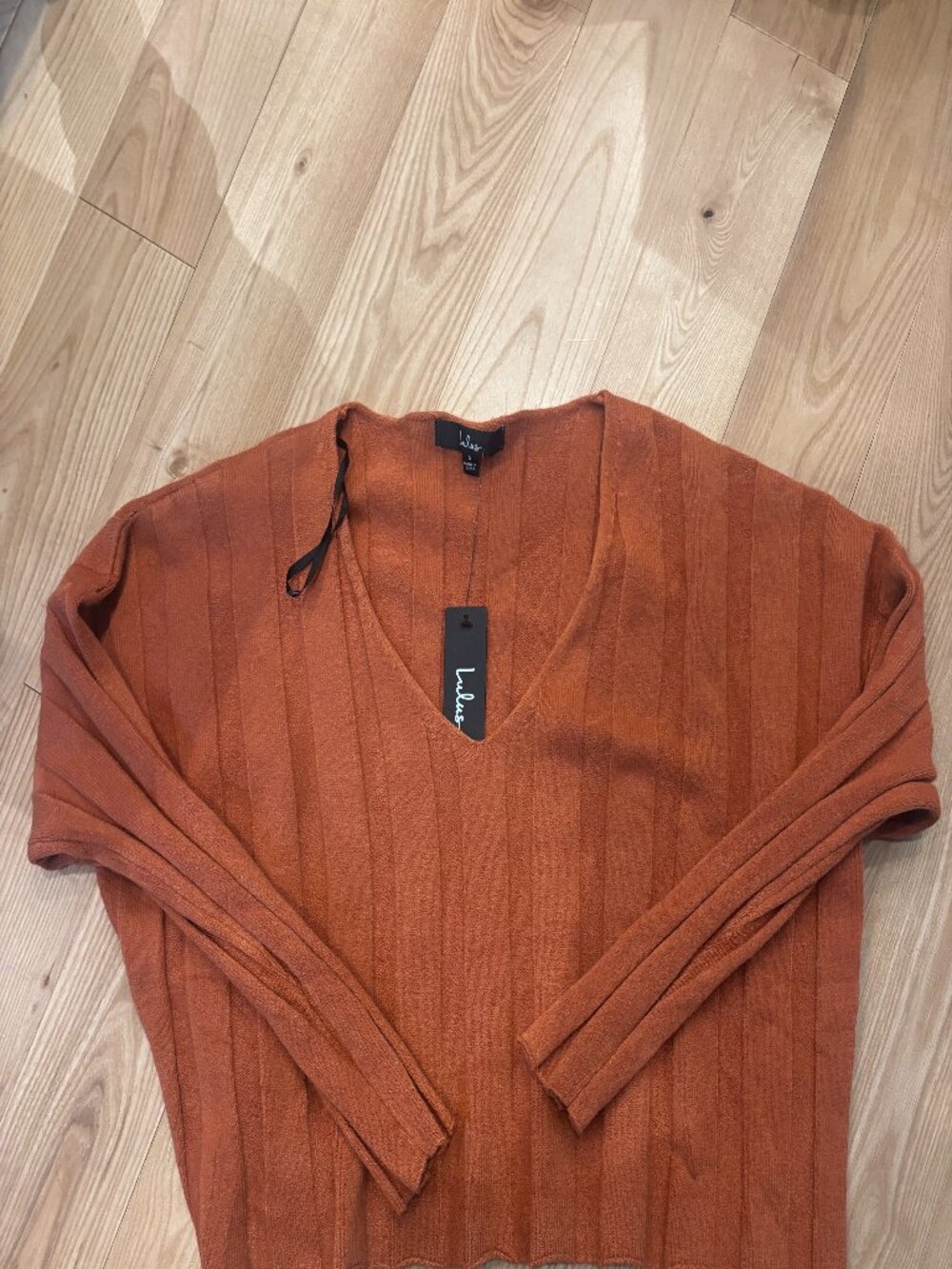 Lulus Orange Ribbed V-Neck Sweater | Women's S NWT
